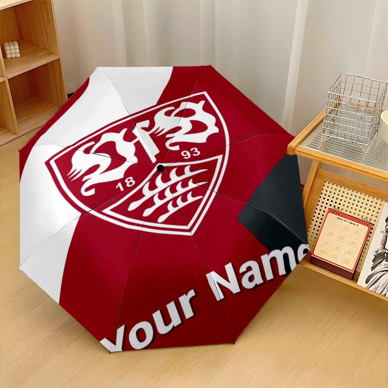 VfB Stuttgart FC Automatic 3‑Fold Umbrella 8‑Rib Windproof Folding Umbrella Sun Rain Protection For Outdoor Travel Daily Use