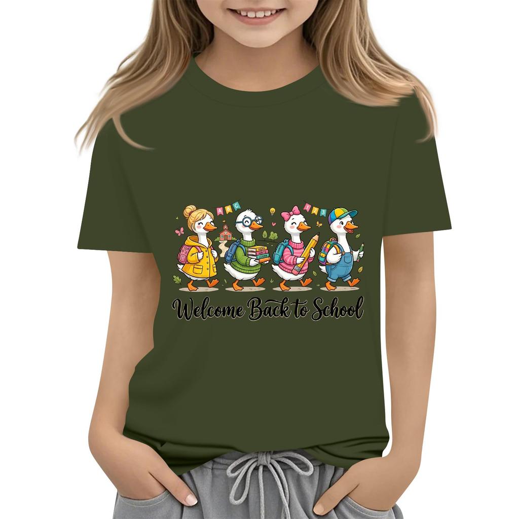 Children's Casual and Fashionable Round-Neck Printed Short-Sleeve Top for Back-to-School