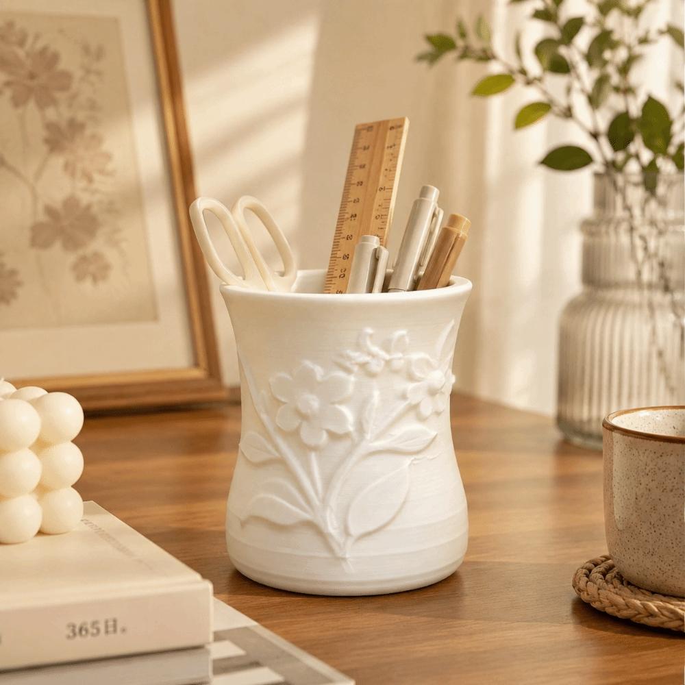 3D Printed Flower Vase Raised Patterns Pen Holder Cosmetics Storage Rack Living Room Decor