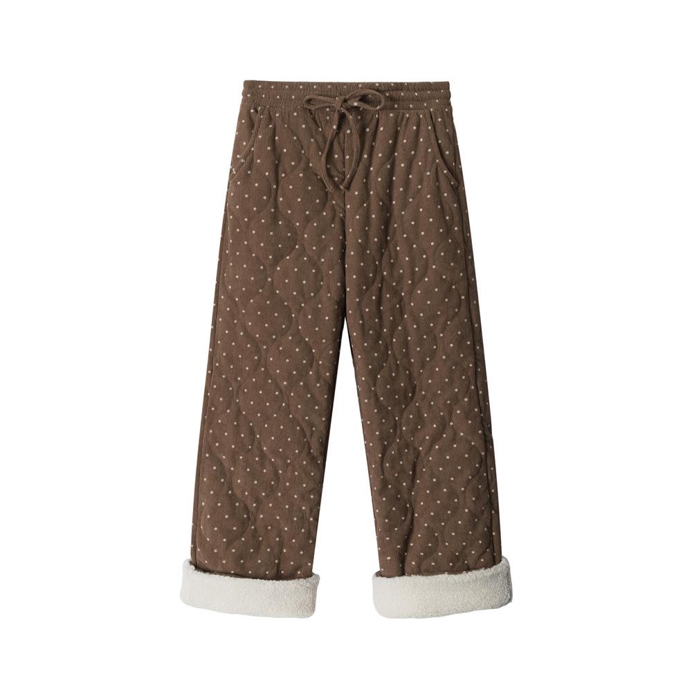 

HeyHenry Winter Plus Velvet Polka Dot Lambswool Cotton Pants for Women - Warm Straight Leg Casual Korean Style Small темный кофе
