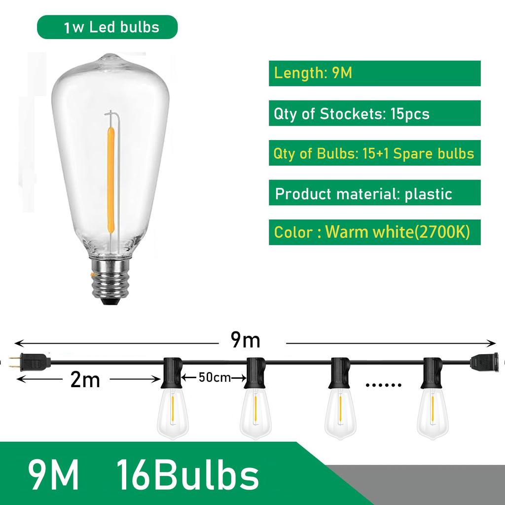 Girlande ST38 LED Globe-String Lichterkette Außen Dimmbar Für Weihnachtsfeier Gartendekor Girlande Lampe Straße Terrasse Hinterhof
