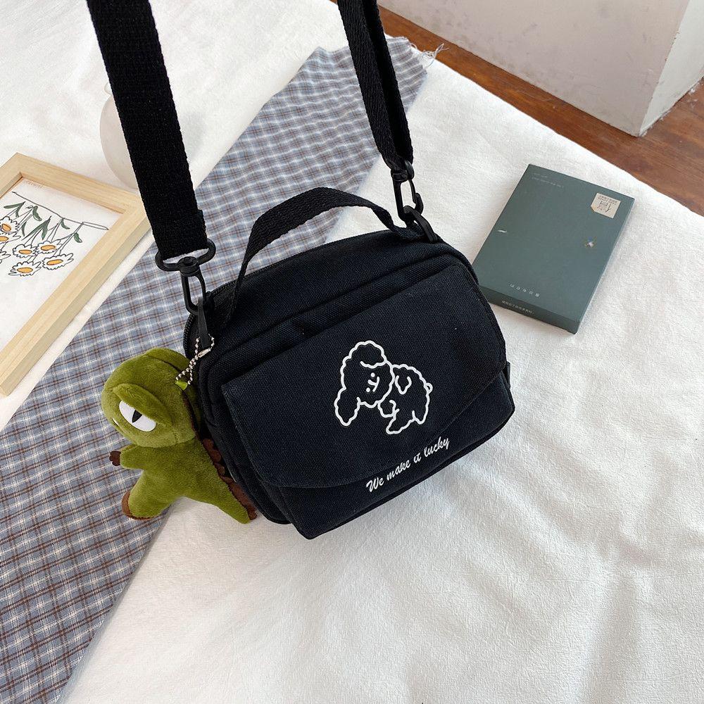 Ladies Fashion Canvas Small Square Bag Korean Version Multifunctional Cute Dog One-shoulder Diagonal Mobile Phone Package