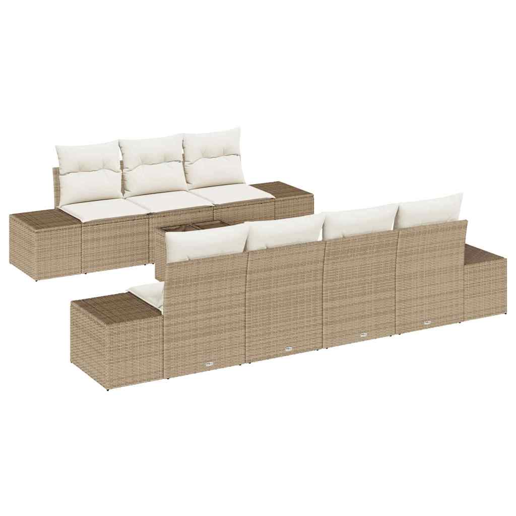 Sofa Set with Cushions 8 Pcs Beige Poly Rattan