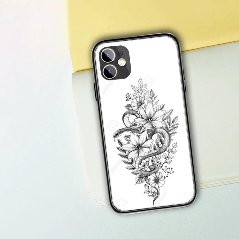 Snake And Flower Phone Case For IPhone 14 13 12 11 XS X 8 7 6 Plus Mini Pro Max SE 2022 Black PC TPU Glass Phone Cover
