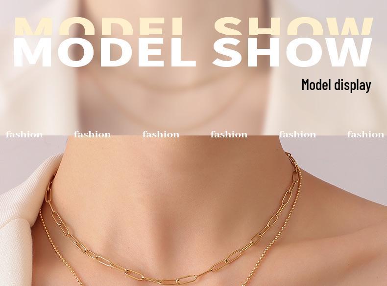 Trendy Double Layer Stackable Necklace for Women, 18K Gold-Plated Titanium Steel, European Style