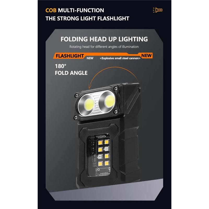 High Power Mini Led EDC Flashlight COB 1200mAh USB Rechargeable Torch Lamp Portable Magnetic Digital Display Work Light