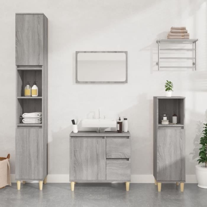 VidaXL Ensemble d'armoires de salle de bain 3 pcs sonoma gris 3185541
