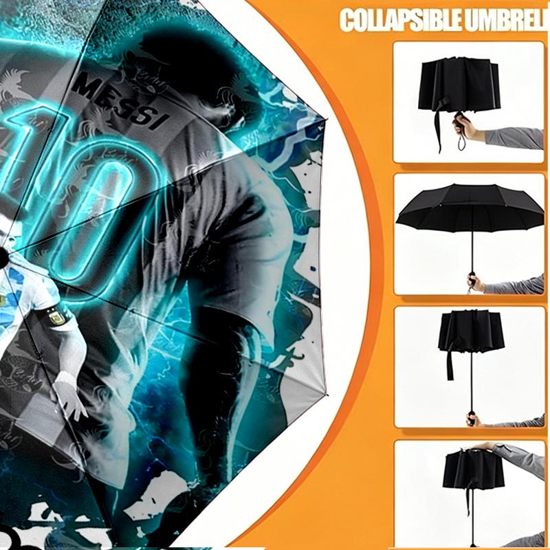 Custom Name Personalized football star Print Umbrella, Auto Open Close, 8‑Rib Sturdy Frame, Commute Camping Hiking Use, Birthday Gift