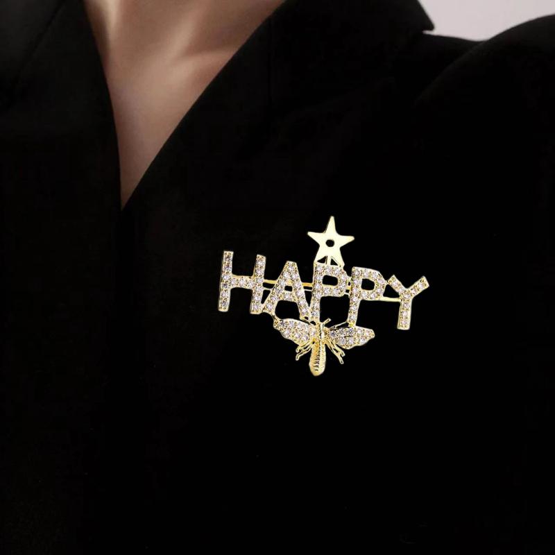 Zarte Luxus Zirkon Brosche Pin für Frauen Neue Mode Glückliche Buchstaben Nette Biene Elegante Brosche Party Hochzeit Broschen Pin