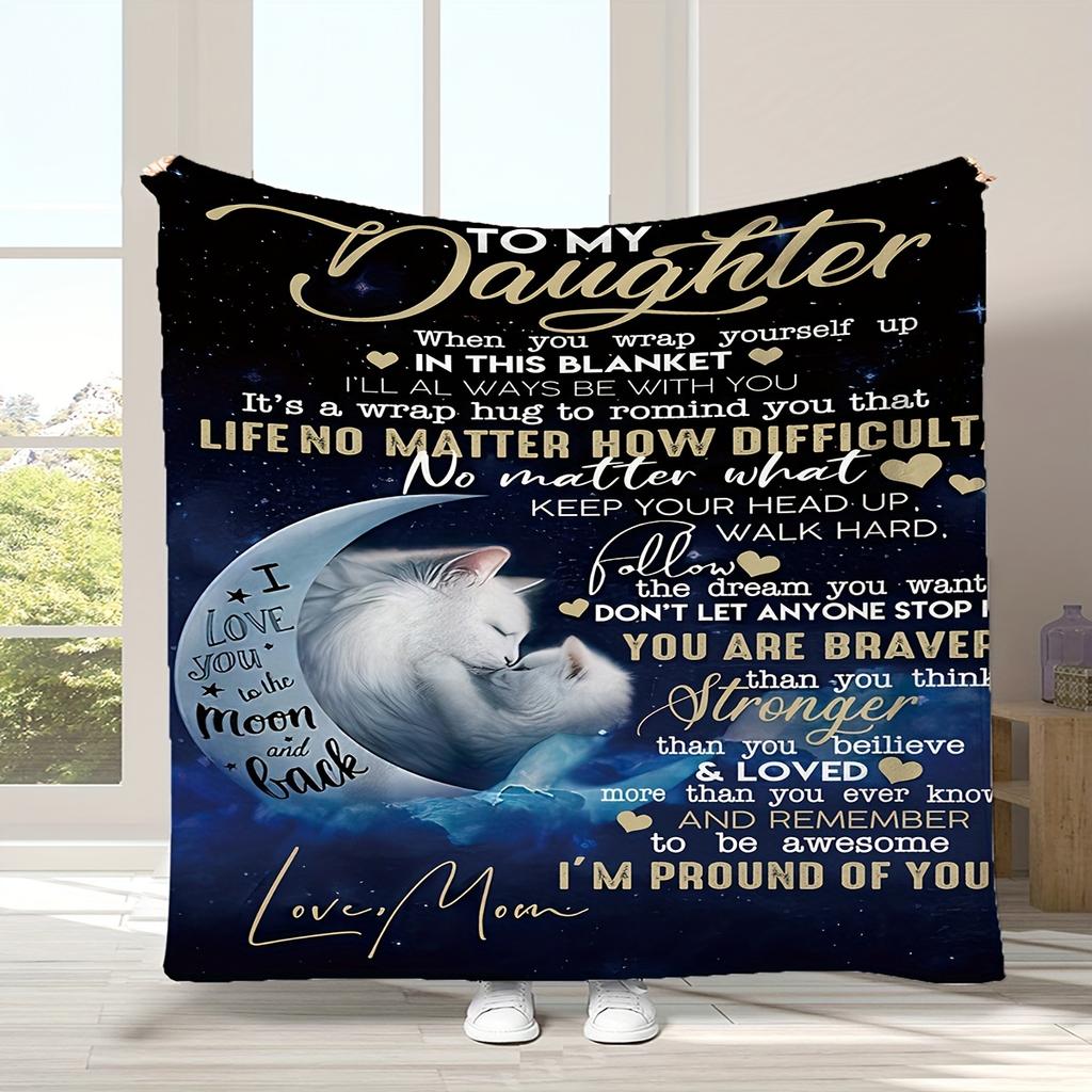 To My Daughter Flannel Blanket - Heartwarming Letter Design, All-Season Soft Digital Print, Perfect Gift for Girls