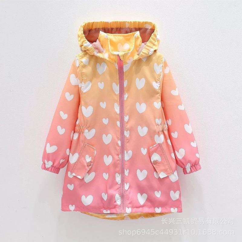 Autumn Girls Jacket Floral Fashion Windbreaker Coat Hooded Zipper Girls Outerwear Gifts Kids Clothes