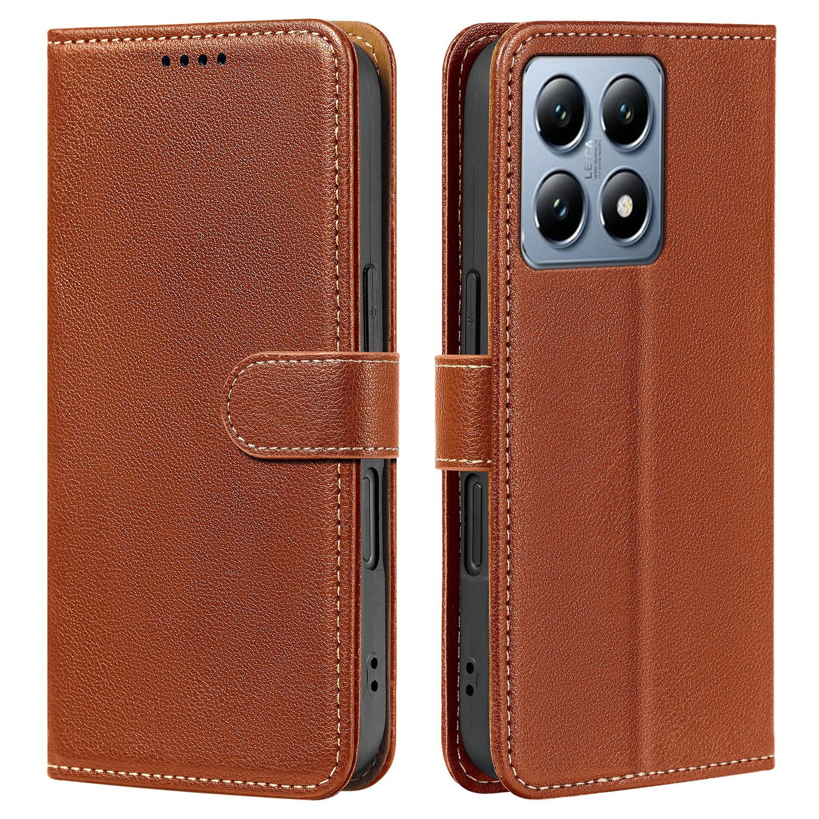 

For Xiaomi 14T Case RFID Blocking Wallet Litchi Texture Leather Phone Cover Magnetic Clasp Brown