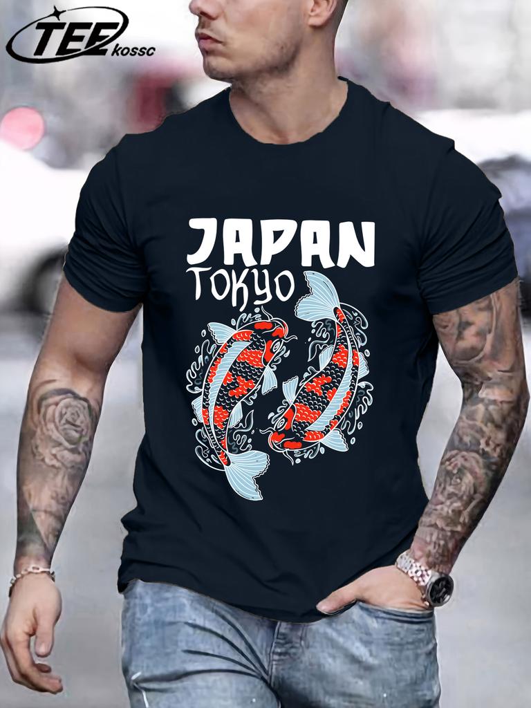 Harajuku Japan Tokyo Koi TShirts Men Cotton Casual T Shirt Breathable Summer Sportswear Unisex Loose Crewneck Short Sleeve