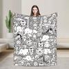 Jungle Wild Animals Doodle Collection Line Art Graphic Flannel Blanket Adults Warm Comfy Throw Blanket Bedspread Sofa Bed Cover