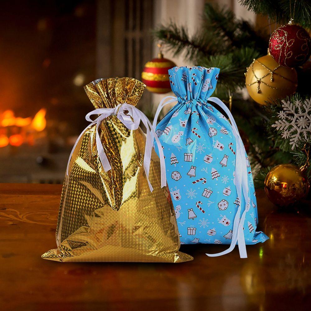 Gold Drawstring Snowman Elk Snowflake Goods Candy Wrapping Gift Bag Packaging Bag Christmas Gifts