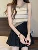 Women's French Retro Striped Knitted Tank Top - Color Block Sleeveless Base Shirt