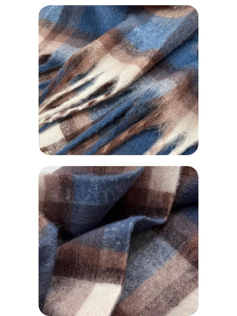Korean-Style Thick Mohair Braid Plaid Tassel Snood Scarf for Couples and Students