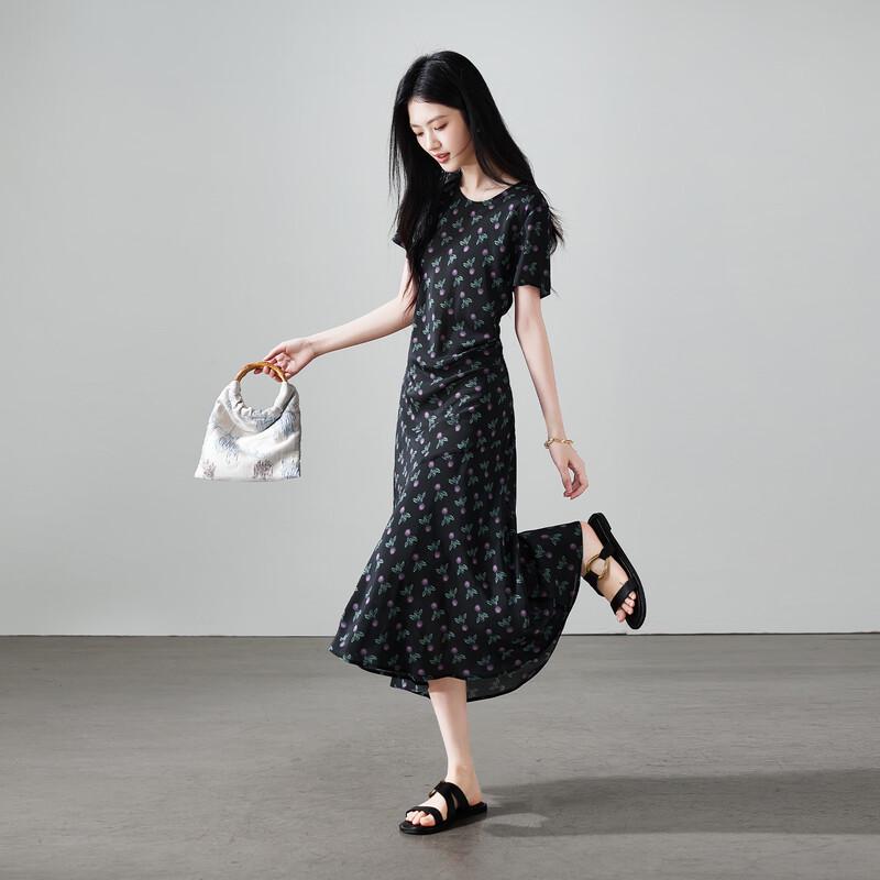 SOFSIL 100% Silk Floral High-Waist Midi Dress L