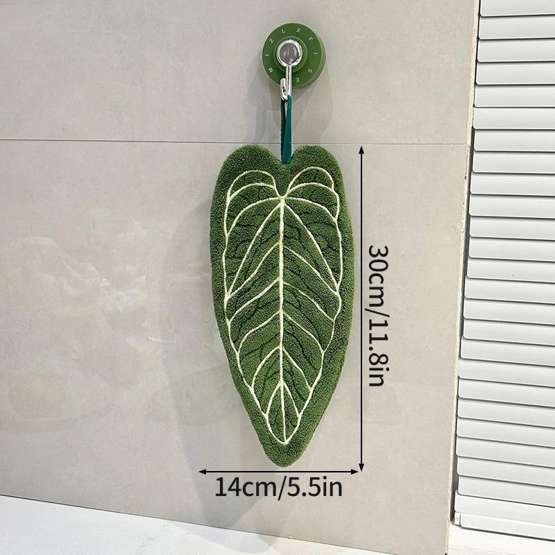 Decorative Leaf Hand Towel Tropical Plants Kitchen Towel Super Absorbent Handkerchief Quick-Dry Bathroom Towel with Hanging Loop