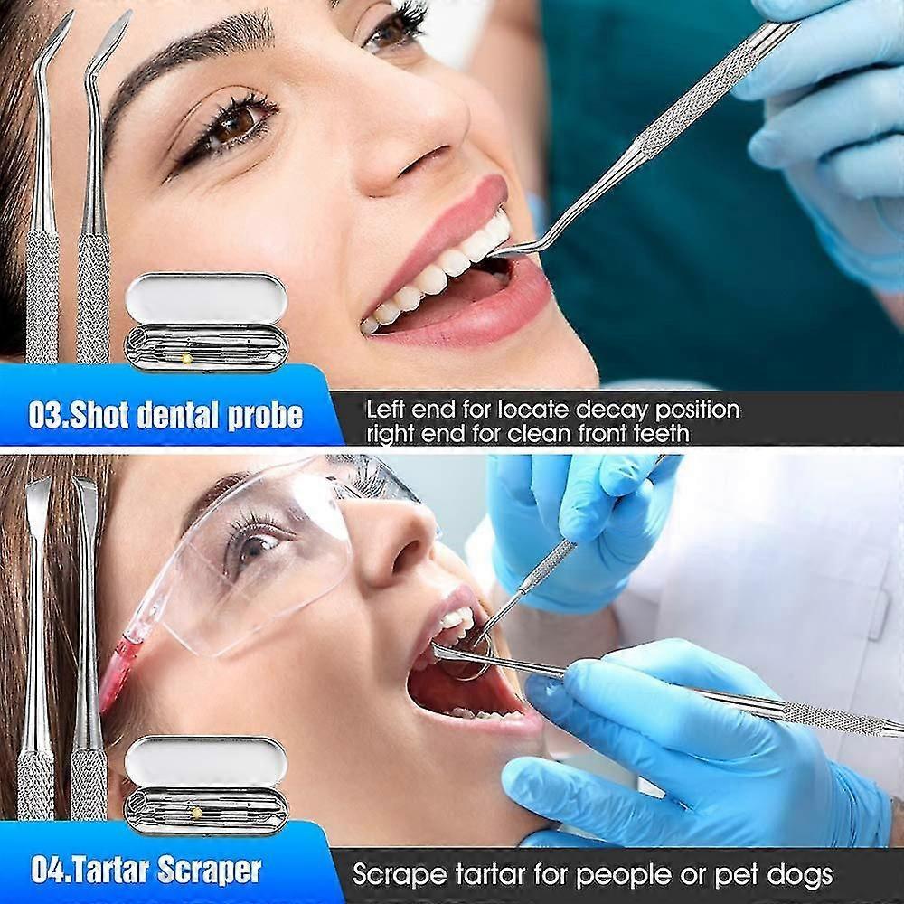 Dental Tools, 5 Pcs Professional Teeth Cleaning Tools Stainless Steel Stainless Steel Dental Scaler, Mouth Mirror, Tarter Scraper, Tooth Pi, Tweezer