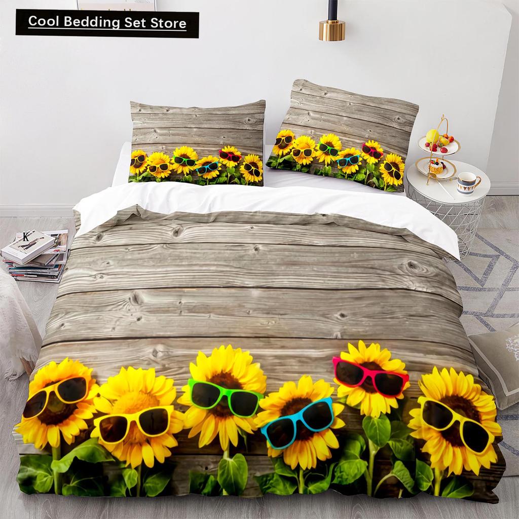 Yellow Sunflowers King Queen Duvet Cover Beautiful Floral Bedding Set for Kids Girls Women Girly Lovely Flowers Soft Quilt Cover