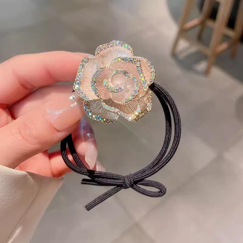 

1 шт. Милый цветок Нескользящий Не выдергивающий волосы Аксессуар Женская Эластичная Повязка на Голову с Бриллиантовой Камелией Кольцо для Волос A2