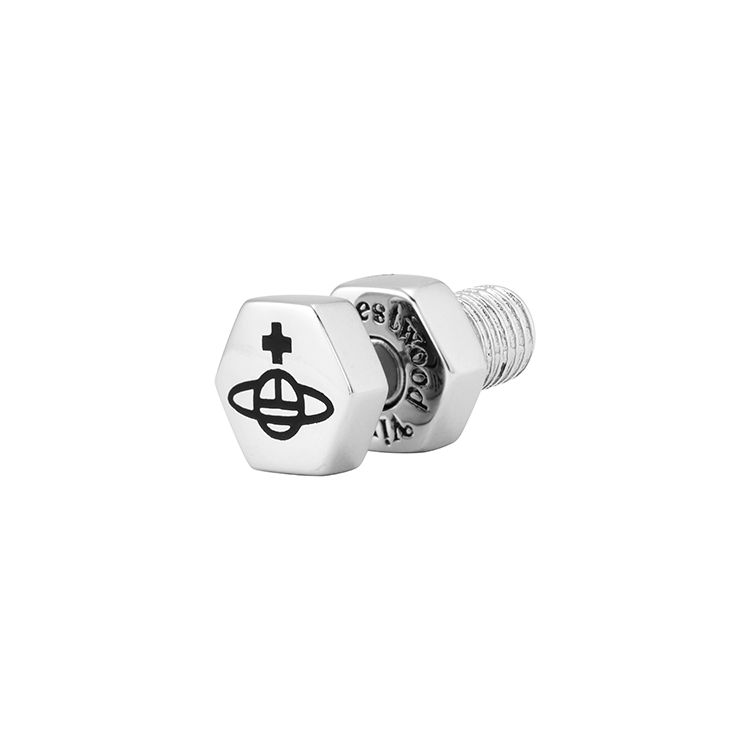 

Vivienne Westwood Adel Cool Spiral Design Saturn Engraved Single Brass Earring Men earrings Silver 6201035C-02P107 Box