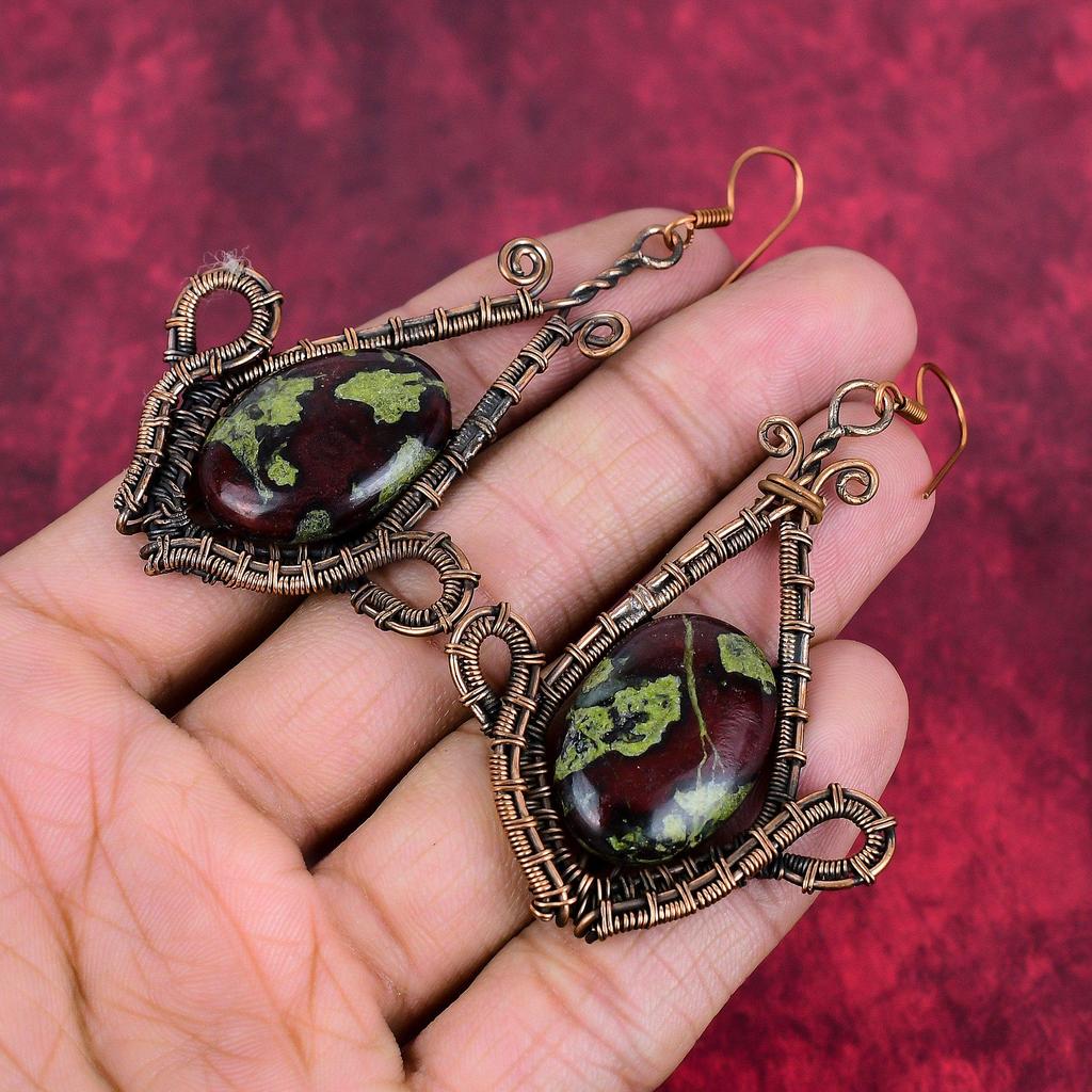 Dragon Bloodstone Earring Copper Wire Wrapped Earring Handmade Jewelry Genuine Gemstone Earrings Beautiful Copper Wire Jewelry Gifts for Mom