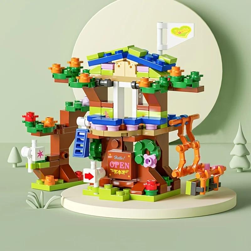 152PCS 6 In 1 Tree House Model Small Size Building Blocks Bricks Kids Toys for Girl Gift