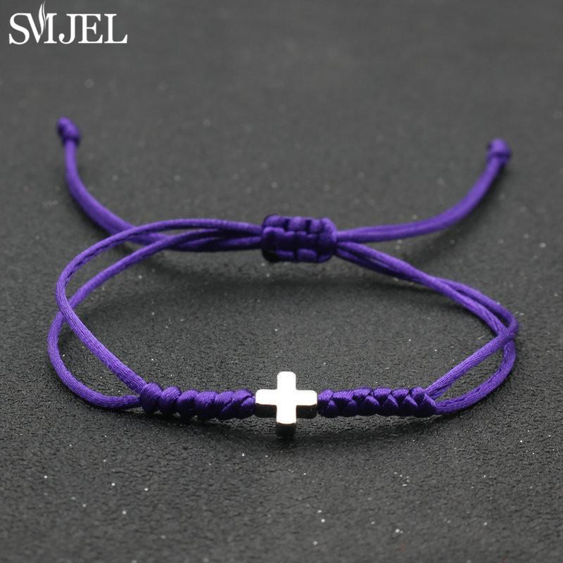 Vintage Tiny Cross Charm Handmade Adjustable Braided Bracelet for Women Lucky Black Red Rope Chain Bracelets New Year Gifts