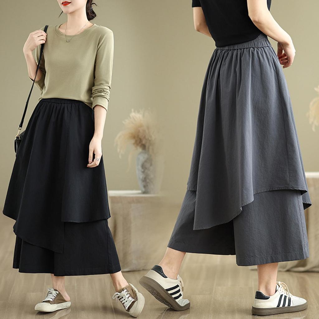 Wide Leg Long Gaucho Casual High Irregular Loose Solid Everyday Winter [MSFQSNB] Women's Pants, Pants, Style, Bottoms, Waist, Hem, Figure-Flattering,