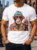 Cooler Schimpanse mit blauem Strick-Kopfschmuck macht Friedenszeichen, illustriert mit kräftigem, thematischem Artwork, Unisex, All-T-Shirt