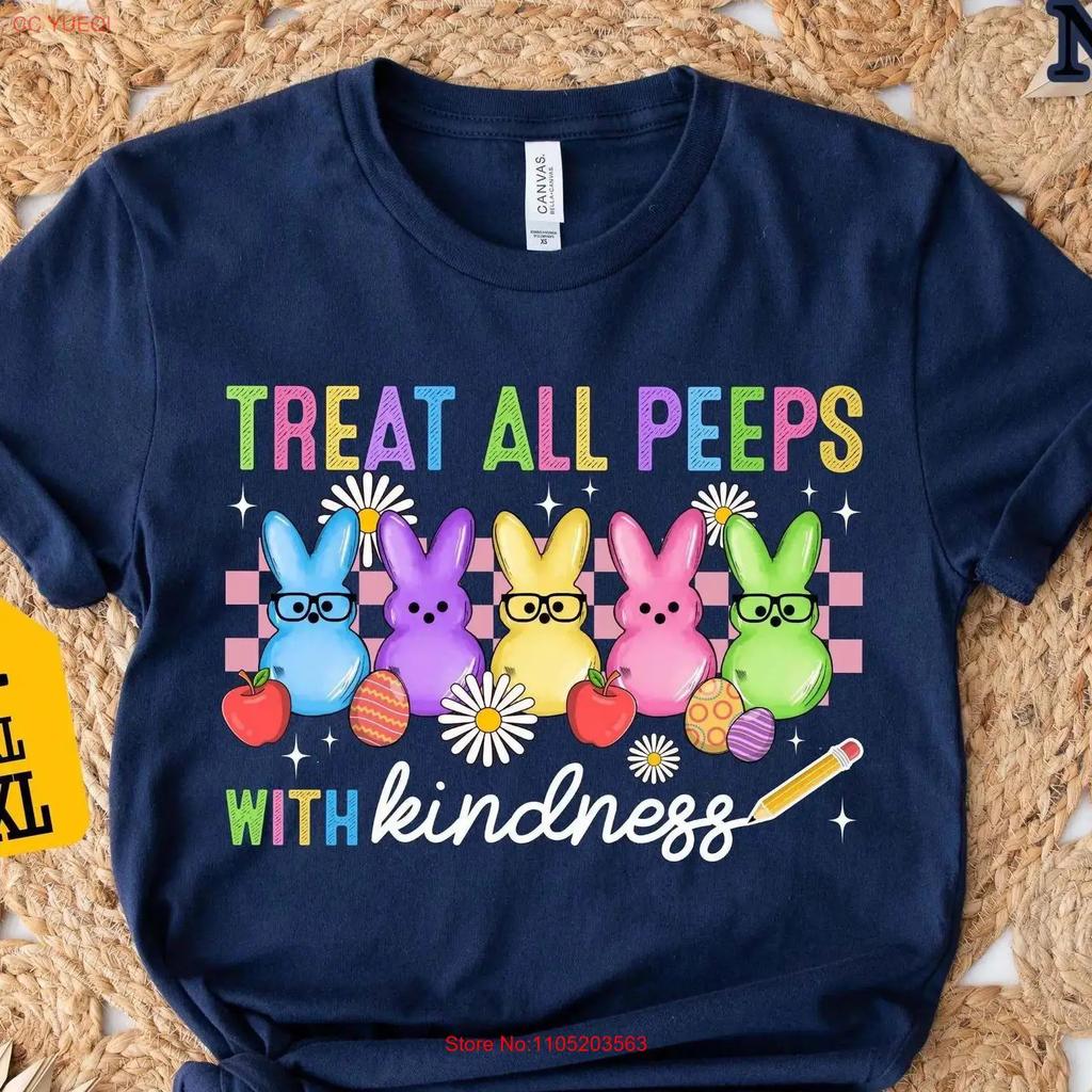 Treat All Peeps With Kindness Easter T Shirt Teacher Cute Bunny For Vintage Unisex Casual Stylish Homme Slightly Graphic