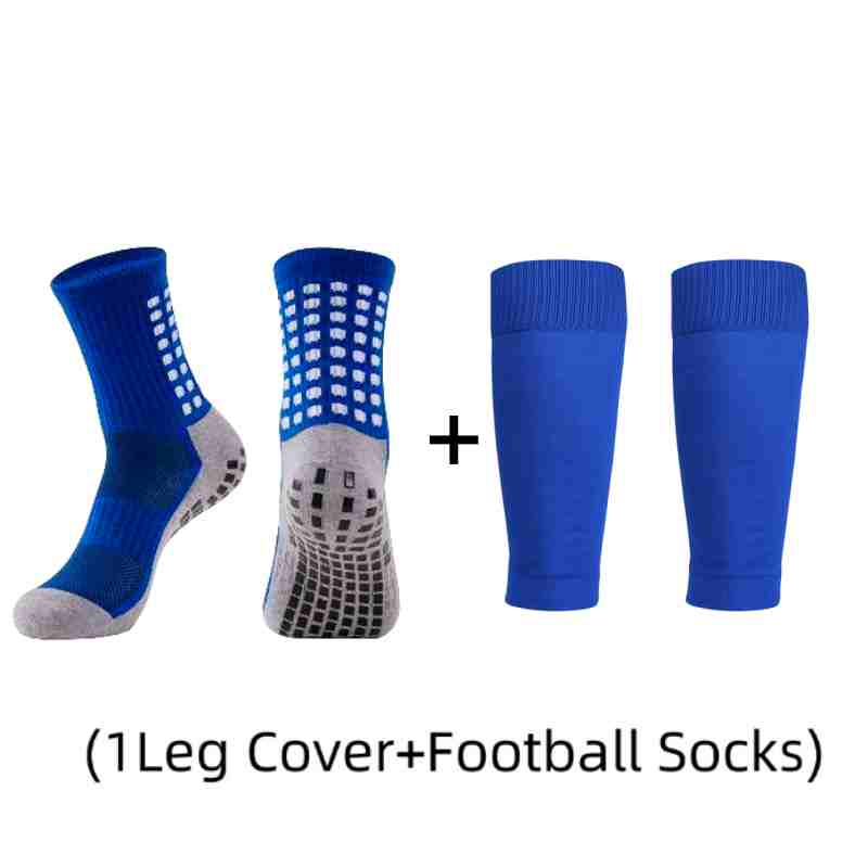 1 Pair of Combination Adhesive Point Anti Slip, Sweat and Odor Resistant  Football Sports Socks+leg Protectors