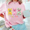 Pinselstrich Hase Ostern T-Shirt Kawaii Damen Kurzarm T-Shirt Retro Stil Streetwear Mode Lässige Baumwoll-Tops Ropa Mujer