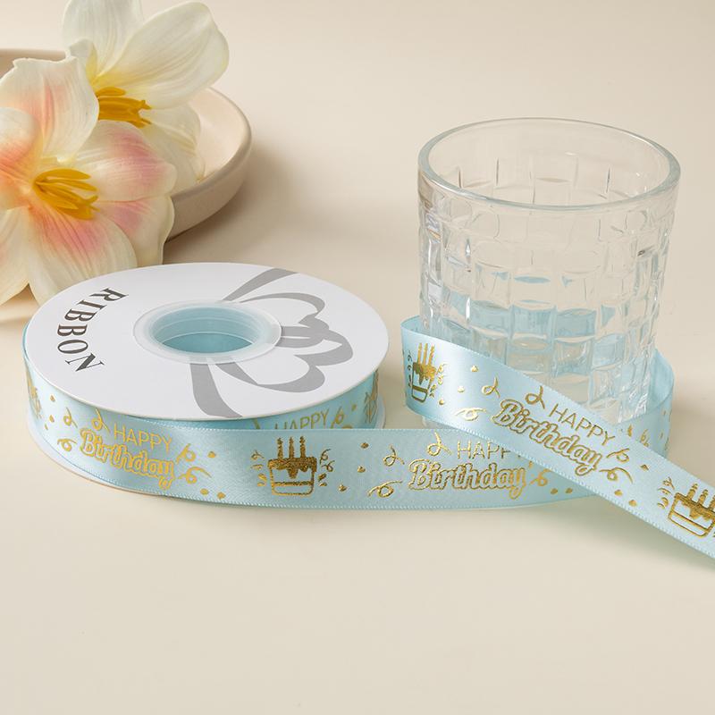 2.5cm Happy Birthday Cake Ribbon Flower Packaging Ribbon Gift Strap Handmade DIY Decorative Ribbon