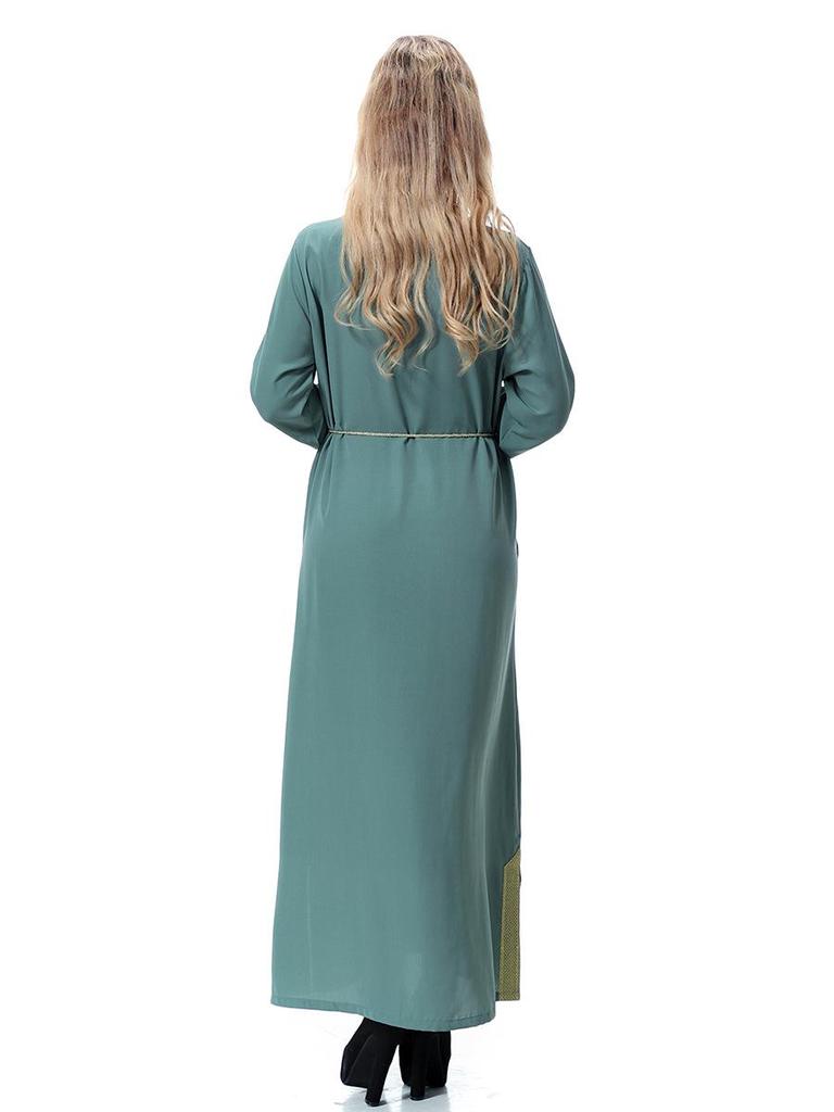 Gold Flower Long Sleeve Women's Robe Dress, TH919