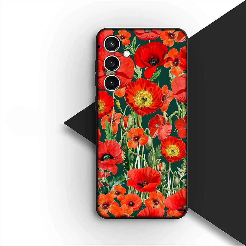 Phone Cover for Samsung Galaxy S25 S24 S23 FE Ultra Plus S7 Edge S25+ S23+ A56 5G Funda Casing Soft Case Poppy Flower Bloom Rose