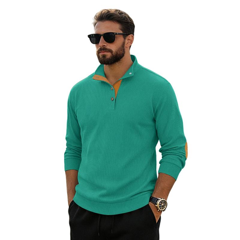 Spring and Autumn Solid Color Sports Long-sleeved Corduroy Tops for Men, Fashionable and Casual Stand-up Collar Outdoor Men's Pullover
