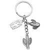 Antique Silver Cactus Keychain: Hollowed Desert Alloy Ornament & Backpack Accessory
