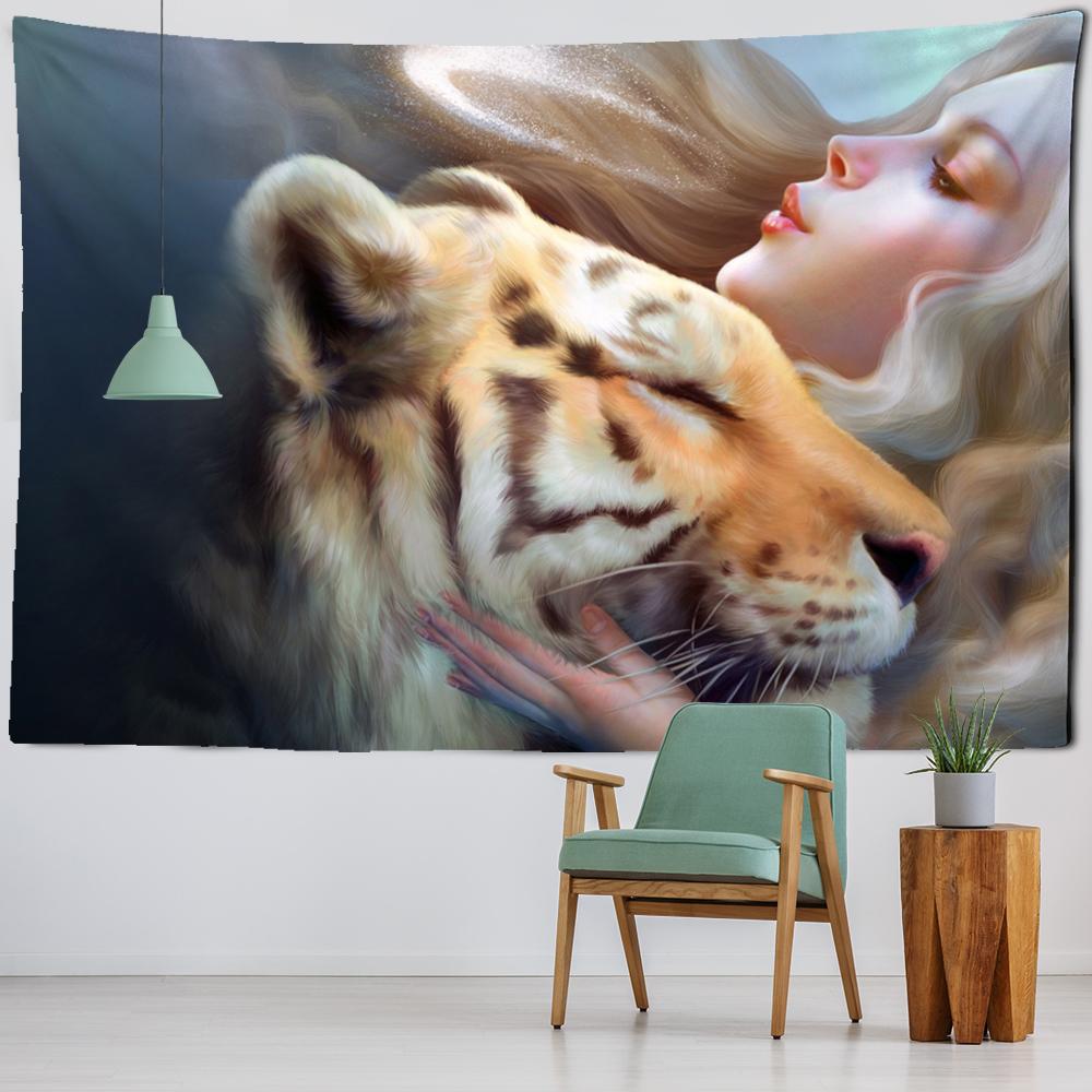 Beauty And Beast Tapestry Wall Hanging Primitive Forest Harmonious Natural Scenery Bohemian Hippie Beautiful Bedroom Decor
