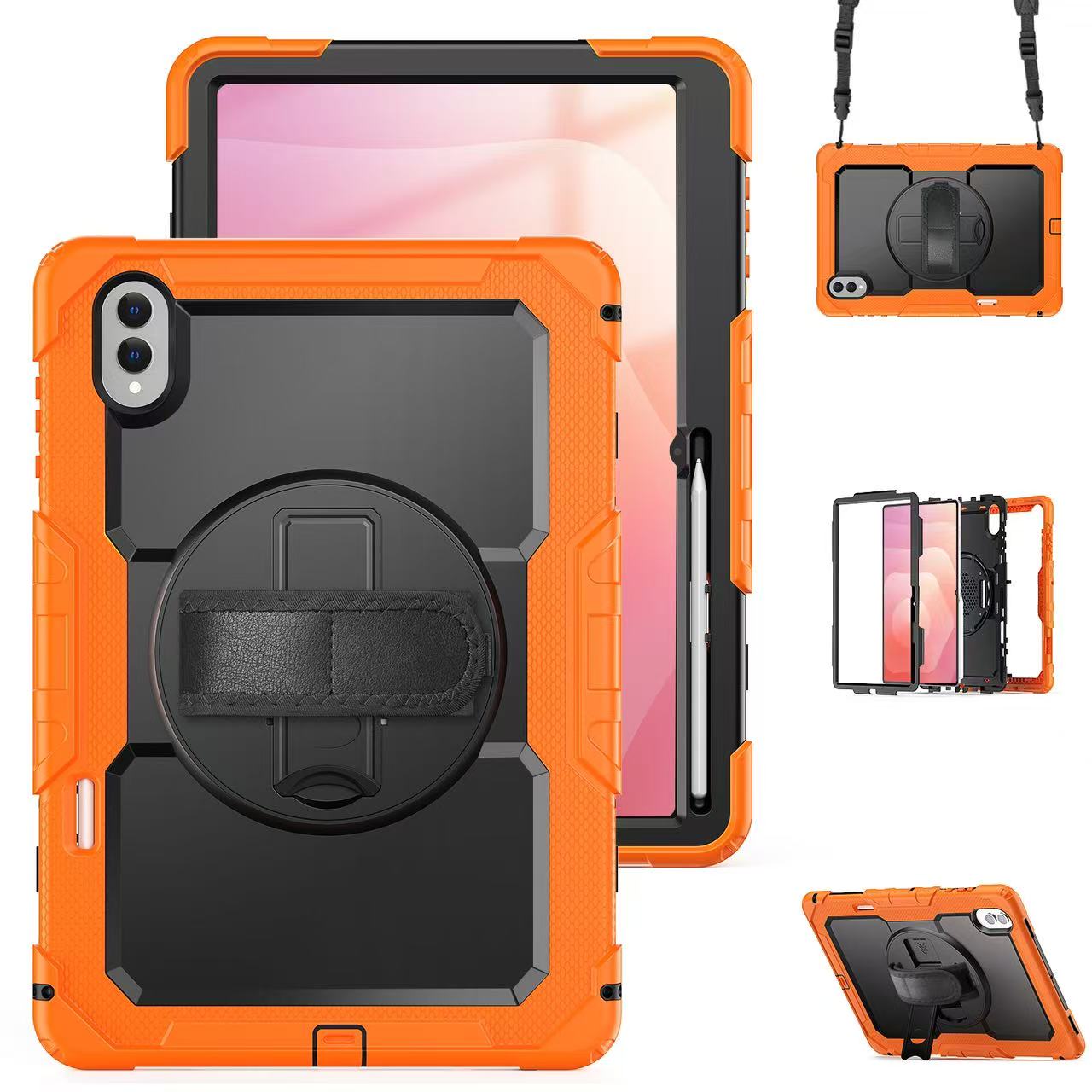 Coque à support antichoc pour Samsung Galaxy Tab S11 Ultra SM-X930/X936/X936B Avec film protecteur Sangle d'épaule Housse de tablette S11 Ultra 14.6 orange