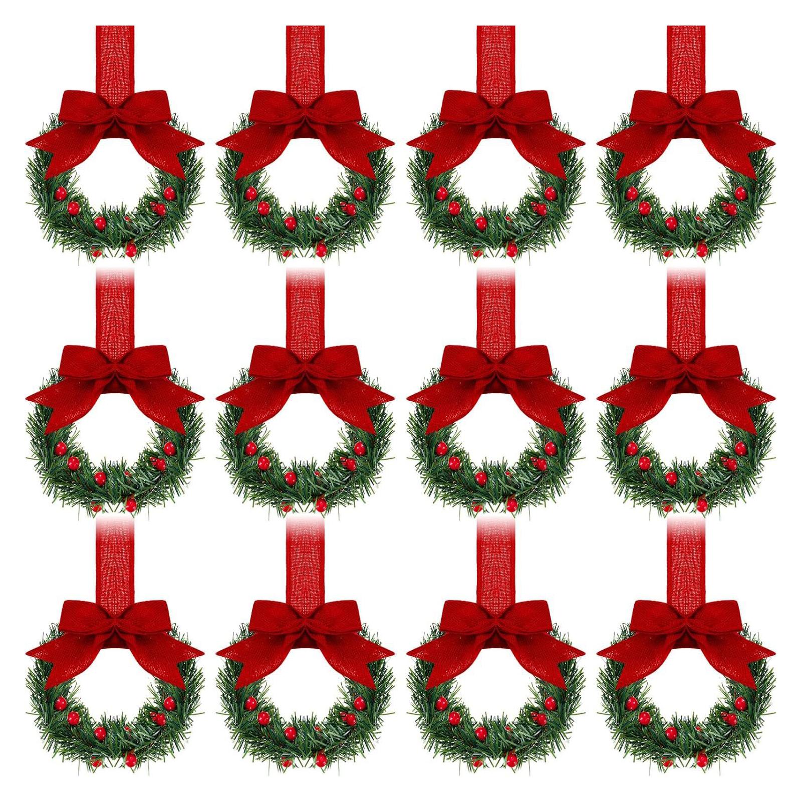 

2025 New 12PCS Christmas Cabinet Wreath Ribbon ABS Mini Green Leaf Christmas Wreath For Kitchen For Walls Wreath Festive Charm 10CM