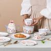 Cartoon Rabbit Relief Ceramic Tableware,Fish Plate Rice Bowl Kitchen Cutlery Set Gift,High Appearance Easter Coffee Cup Dish Set