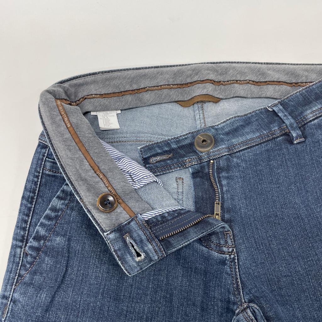 Brunello Cucinelli MPLI7P5090 Blue Cotton Roll-Up Tapered Denim Pants Bottoms 38 blueUsed