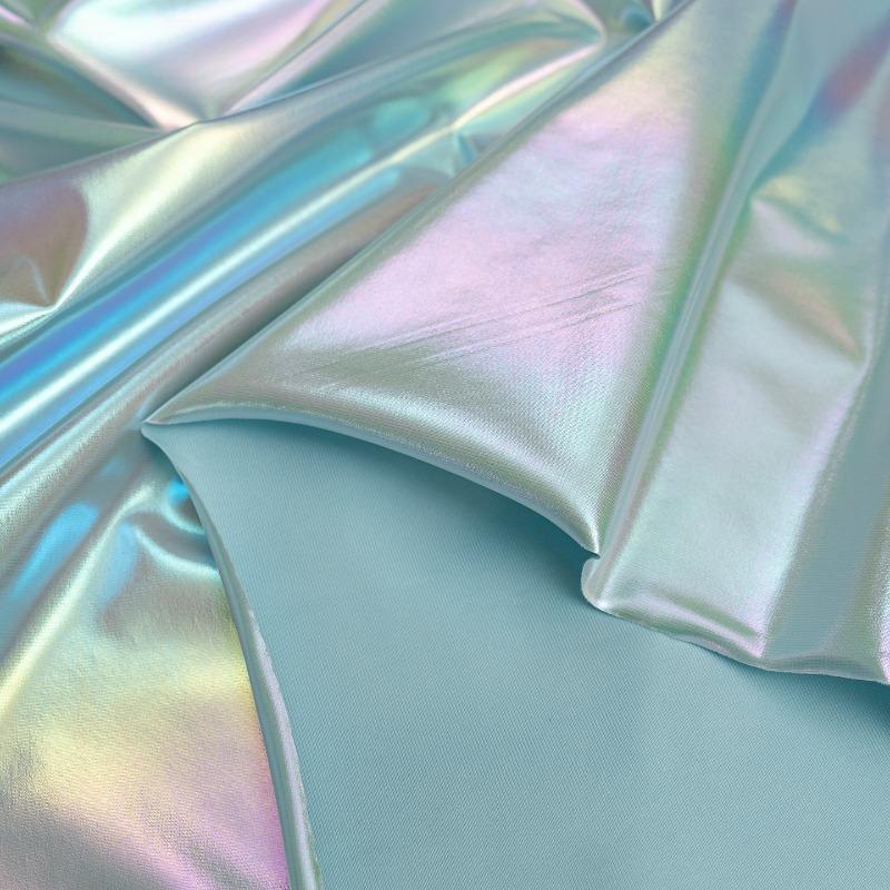 100cm Iridescent Stretch Nylon Fabric 4-Way Spandex Blend for DIY Sewing Slip Dress Stage Costumes Photography Background