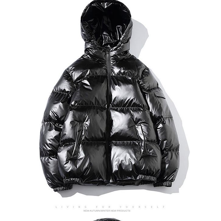 

Зимняя мода утолщенный капюшон свободный глянцевый хлопчатобумажный наполнитель одежда мужская широкая ветровка свободный повседневный хлеб одежда хлопчатобумажный наполнитель куртка M чёрный