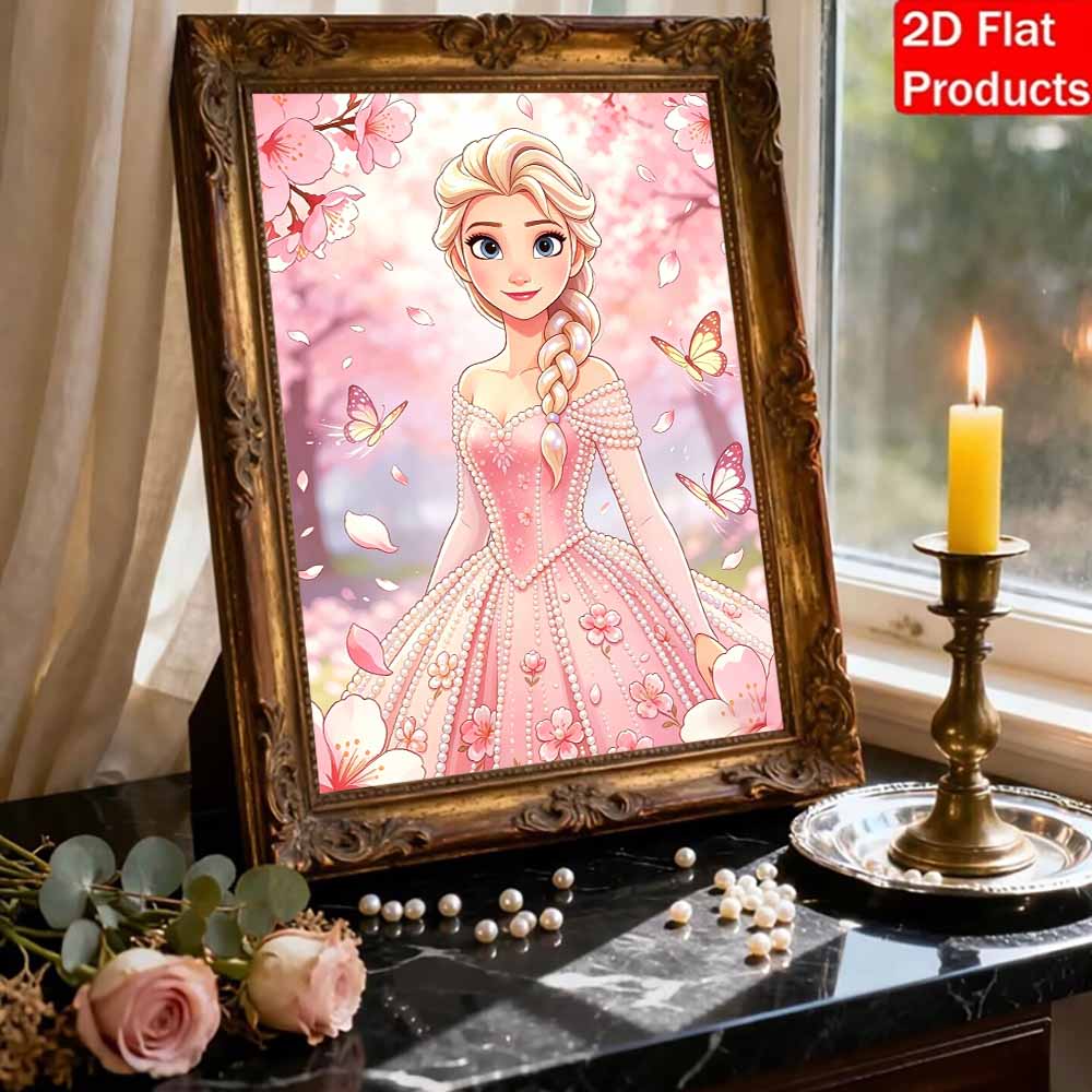 Disney Pearl Painting Frozen Elsa Pink Pearl Dress Handmade DIY Pearl Gemstone Painting Pictures Crafts Special Shape Home Wall Decoration