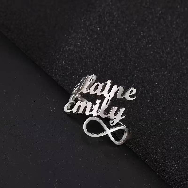 

Custom Two Name Rings With Infinite Symbol For Women Gold Color Stainless Steel Personalized Broad Surface Rings Anillos Jewelry resizable