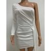 Women's Solid Color Bag Buttock Dress Minimalist Style One-shoulder Backless Long-sleeved Dress